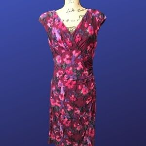 RALPH LAUREN AMERICAN LIVING CAP SLEEVE Dress, MAROON/MULTICOLOR FLORAL,NWOT,10